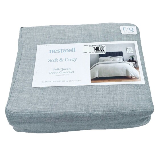 Nestwell Gray Cotton Full / Queen Duvet Sham Set Bed Bath & Beyond New - Picture 1 of 5
